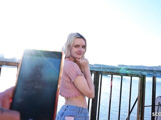 GERMAN SCOUT - Slender German Teen Amber Kawaii get leg shaking Orgasm at Casting Sex