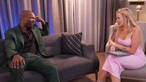 Petite blondie rides and sucks monster black cock