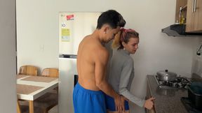 I take advantage of the fact that no one is home to give my little stepsister a hard fuck in the kitchen.