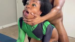 This ebony slut gets pounded all day cumming on his dick