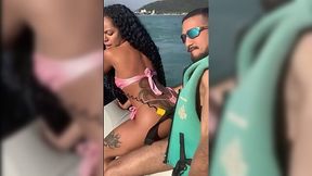 Ebony goes for risky public fuck on the jet ski