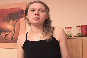 Slim and horny German teen gets her tight holes dildoed deep