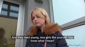 ”Sexy Blonde Swallows Cum for Cash”