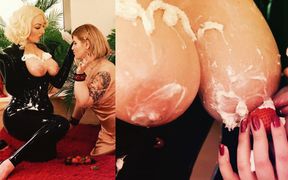 Lesbian Romantic Fuck: Latex and Whipped Cream, Big Boobs and Moans, Foot Fetish and Shiny Clothes! Arya Grander