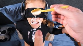 NEW GAME OF TASTE! They didn't leave me a chance, my turtleneck and face are all in cum and yogurt!