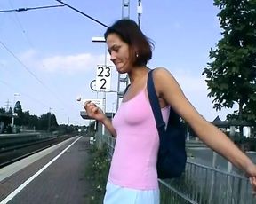 A beautiful German girl loves sucking a dick after playing with a banana