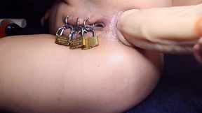 Pussy on lock while in teen ass long dildo amateur hot