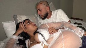 Thick latina snuck into their bed to enjoy his big cock while his wife was napping