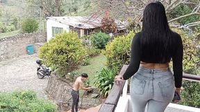 Horny gardener fucks the latina samantha's pussy - Porn in Spanish