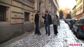 From Street to Bed, Hot Girl With Skinny Body Gets Double Fucked by Two Guys and Milks the Cocks