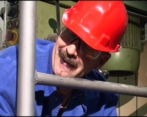 Pissing action with horny blonde German bitch in the mechanic shop