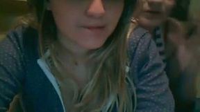 Kinky amateur blonde chicks brag of their boobies and suck them on cam