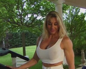 Strong big boobed French blonde MILF assfucked outdoors