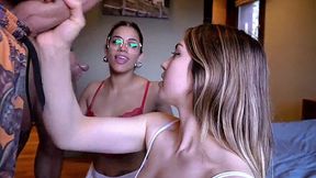 Busty Step Mom Shows Step Daughter How to Gag on Two Dicks