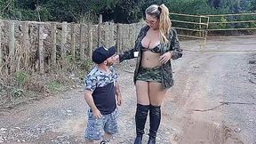 Horny Midget Fucks a Curvy Busty Blonde Latina Taxi-driver In Her Car & Behind It