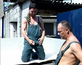 Pissing interracial threesome with ebony German slut