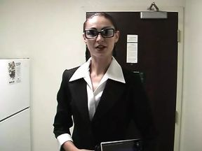 Amazing babe with glasses gives great blowjob