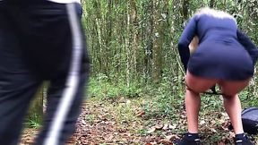 Guy Walking By Bangs MILF Pissing in the Bushes