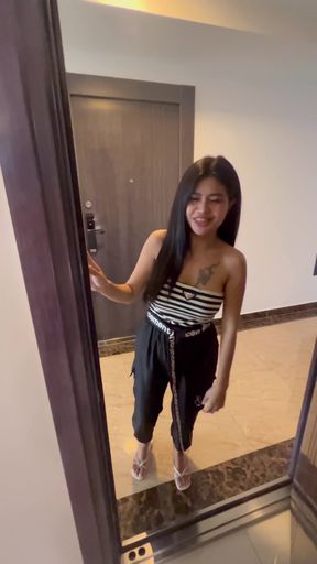 Asian Country Girl with Big Tits Comes to Get Creampie by a Big Stranger Cock