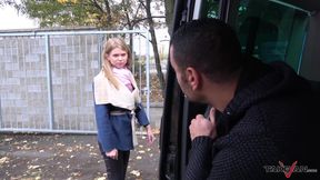 Stranger offers a ride to cute lost blonde and fuck her in driving van