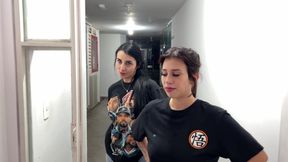 Lesbian tomboy threesome end up eating a big white ass