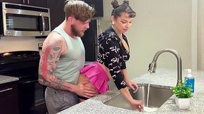 Slutty maid in mini skirt was cracked on a kitchen table by a white guy