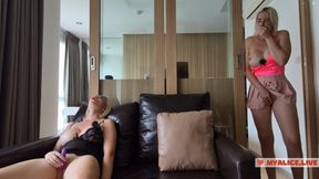 Seducing my step Sister. Step sist cums together. Two girl masturbate together