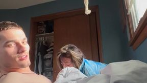 Petite girl with small jugs mounts big cock in homemade morning fuck