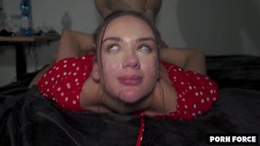 Hardcore threesome penetration for a skinny nerdy brunette