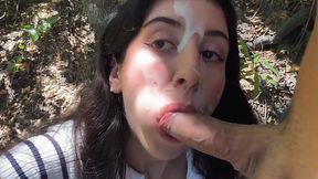 Horny Babe Gets Fucked In The Bushes Then Takes Facial Cum For Public Cumwalk
