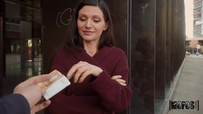 Leggy brunette MILF fucks for cash