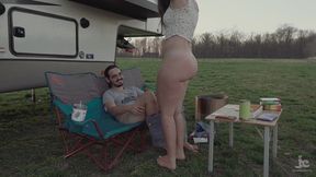 Hot MILF with beefy ass fucks amateur in the woods