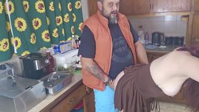 Bored and ignored girlfriend fucked while making dinner