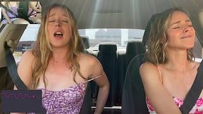 Two Lesbians Orgasming from vibrator toys while driving in public