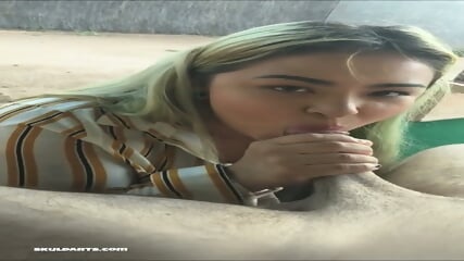 Blonde wife giving a blowjob in neighbor