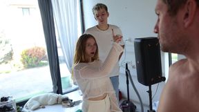 Cuckold watches as a man fucks his girlfriend and cums in her mouth