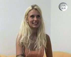 Beautiful German blonde getting a visit from her hot neighbor