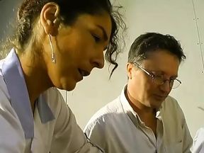 Superb French blonde gets pleased by a group of doctors