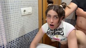 Hot teen getting fucked hard in the bathroom in doggystyle