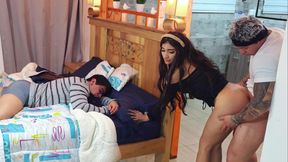 CUCKOLD! Stepbrother masturbates while watching his stepsister having sex! He fucked her too!