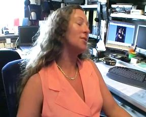 Chubby German woman pleasing a loaded dick on the floor