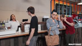 Moms Lick Teens: Karen Fucks The Coffee Shop Girl feat. Sandy Love and Lola Aiko