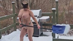 MY Mommy Shovels Snow with Her BIG Tits Swinging and Juicy Ass Out on a Snowy Day
