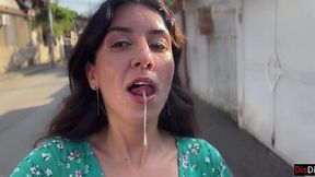 Village Slut Takes Three Loads to the Face on Public Cum Walk