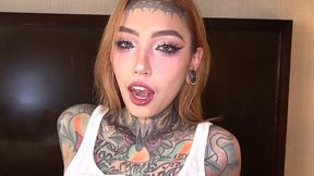 Tatted Up Asian Baddie Jesse Flaunts Her Split Tongue, Craves Dick Like a Submissive Bitch