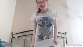 Little redhead in glasses makes you cum!