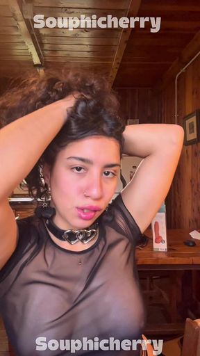 Horny Latina in sheer top - soft BDSM self spanking