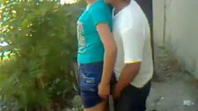 Nasty girlfriend lifts her skirt up for outdoor quickie