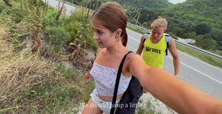 The hitchhiker couple come to the mountainside to make the best blowjob