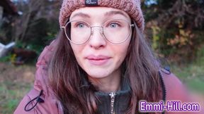 Almost caught! Skinny girl fucks her fat pussy in public